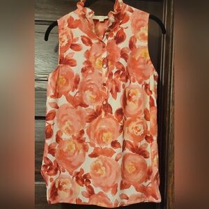 LOFT flowy, peachy-pink floral top, size small